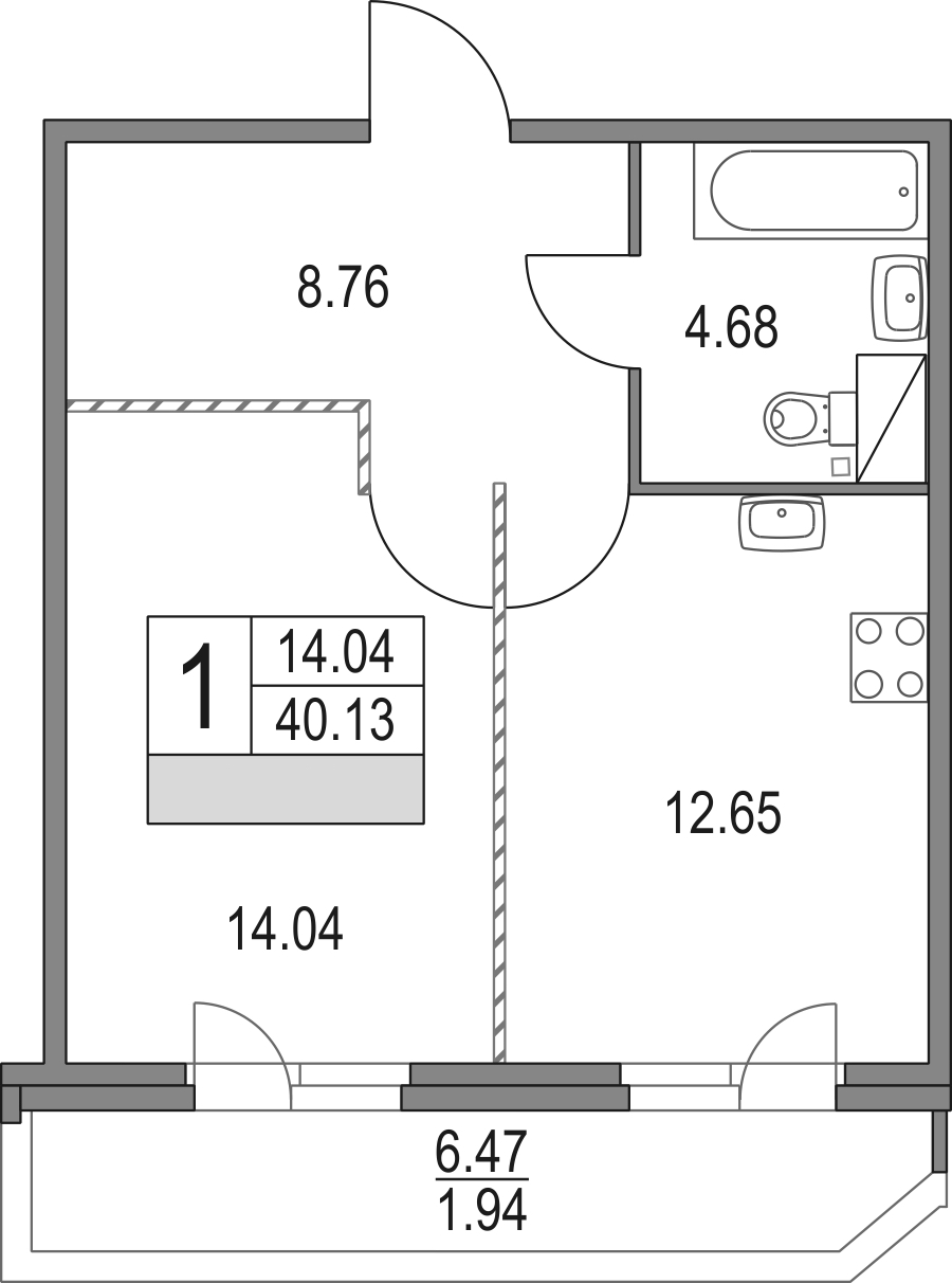 1-комнатная квартира 40.13 м², 2/16 эт., ЖК «Приморский квартал»